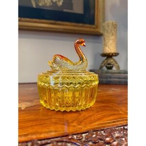 Vintage Amber Glass Swan Dish